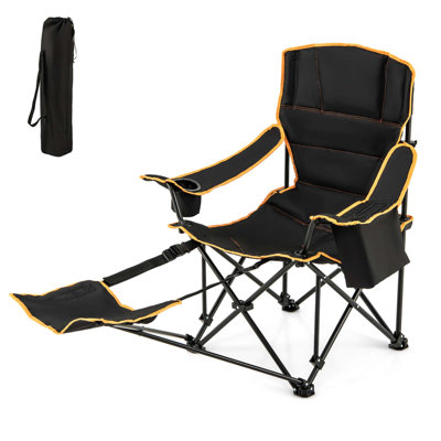 Goplus 1 Pcs Folding Camping Chair With Footrest Adjustable Backrest Padded Cushion by Costway