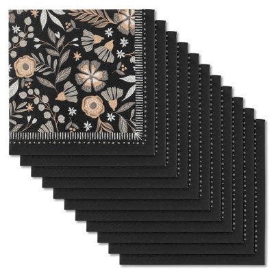 Serviette en papier cocktail fleur gris anthracite