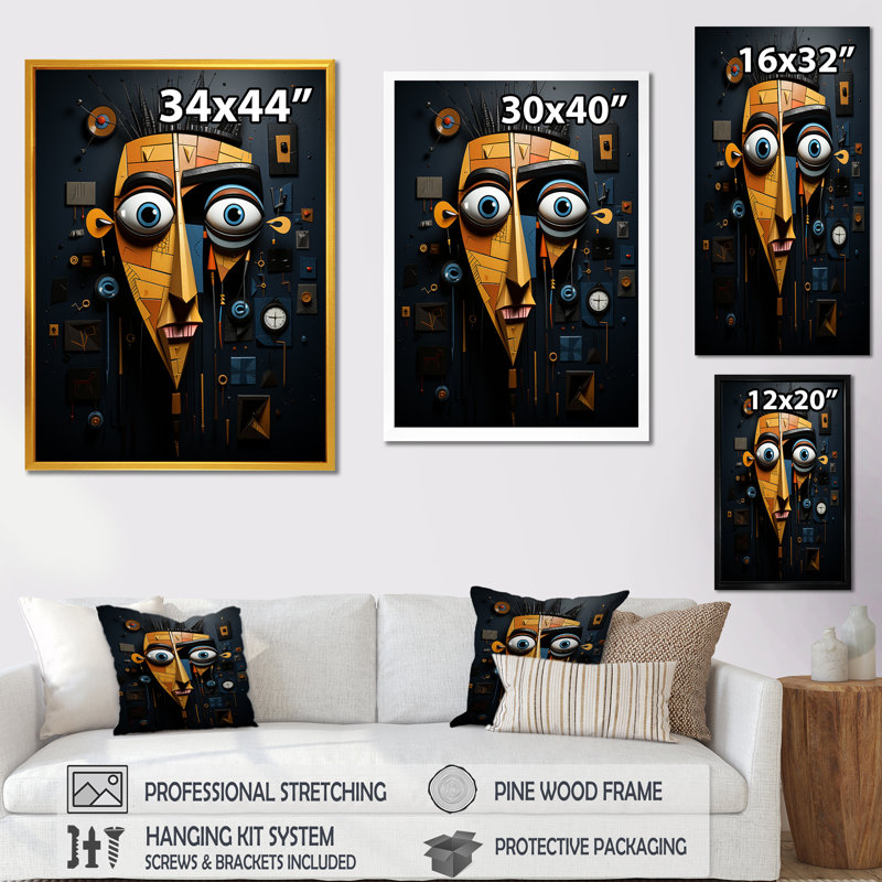 " Yellow And Black Robot Revolution ", 20" H x 12" W x 1" D, Black Floater Framed