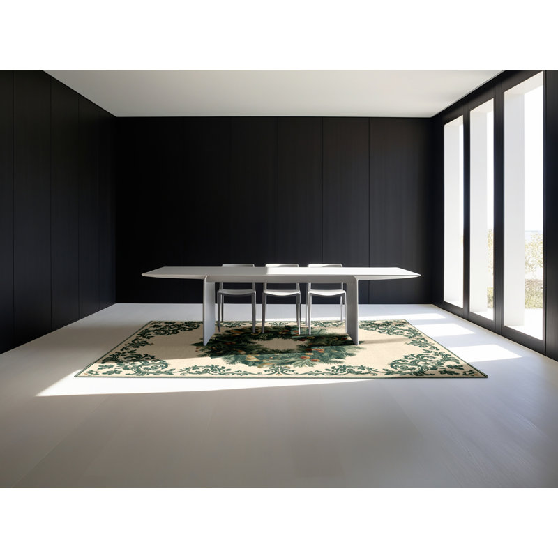 Machine Washable Fieldston Christmas Modern & Contemporary Abstract Rug in Beige – SageGreen Binding, 2x5