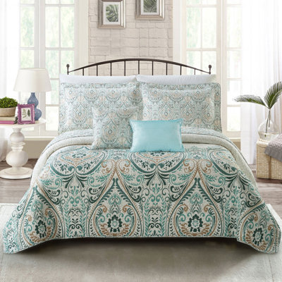 Visionary Damask Quilted Geometric Shapes Coverlet
