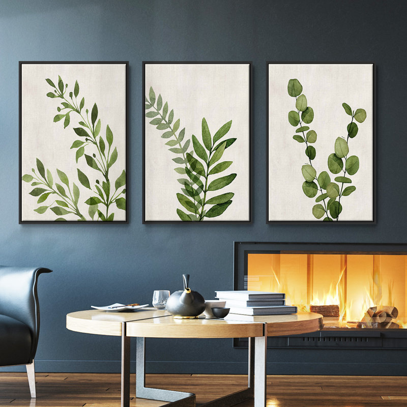«Botanical Wash I», ensemble de 3 toiles encadrées, Noir, H 27 po x l 54 po