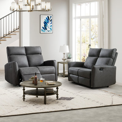 50'' Wide Modern Skin-Friendly Faux Leather-Look Fabric Loveseat With Overstuffed Cushions (Set Of 2)