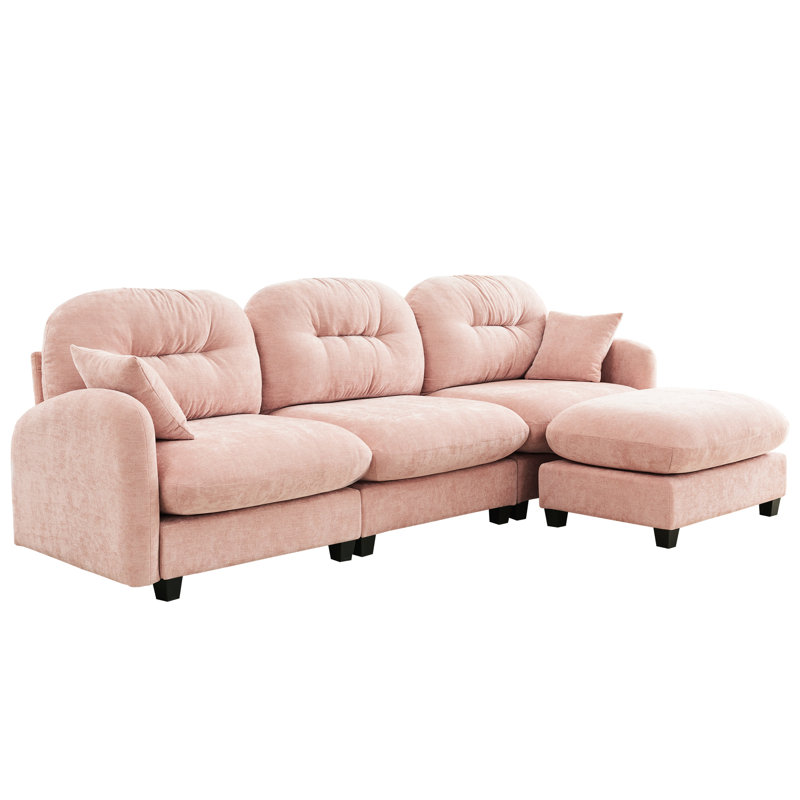 Pink 3 Sectional With , Cushion Back, Chenille Material, Adapt To Room Modular Movable Pleated , High Sponge Seat, Fits Various Spaces