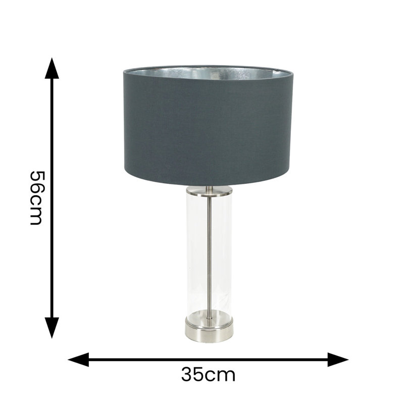 Ahedo Glass Table Lamp, Yes, Clear/Chrome Base/Grey/Metallic Chrome Shade