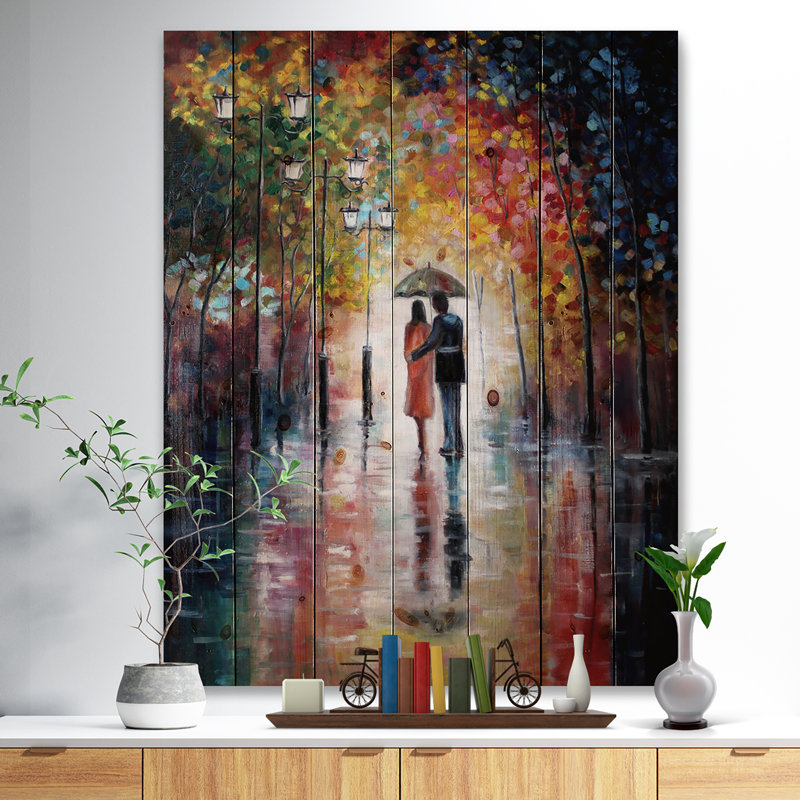 «Lovers Under Umbrella - Shabby Elegance», reproduction d'art murale en bois, 40" H x 30" W x 1" D
