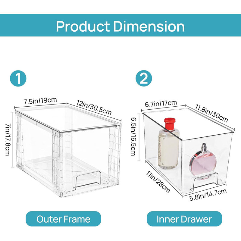 2 Pack Large Stackable Storage Drawers,Clear Acrylic Drawer Organizers With Handles, Easily Assemble For Bathroom,Kitchen Undersink,Cabinet,Closet,Makeup,Pantry Organization And Storage