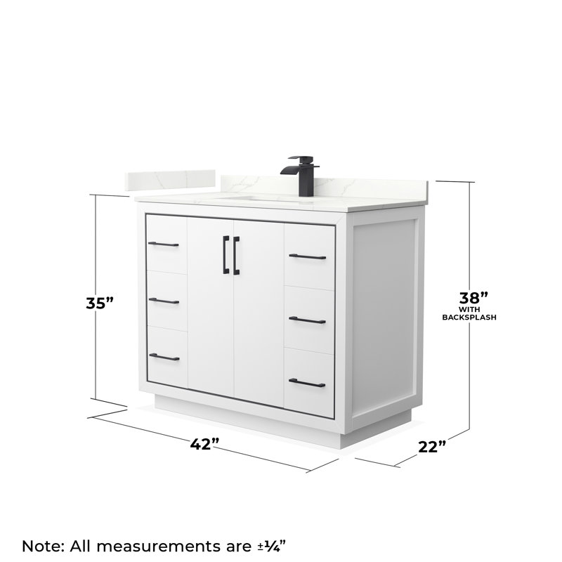 Icon 42 in. Single Vanity, White Quartz, White, Satin Bronze