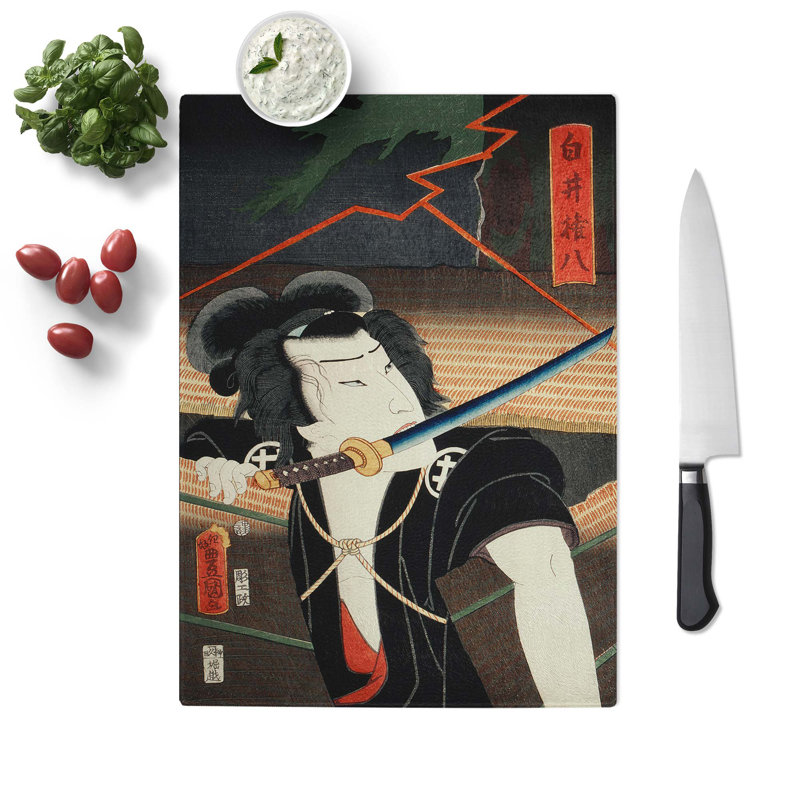 Glass Man With A Samurai Sword by Toyohara Kunichika Chopping Board, 39 cm W x 28.5 cm L