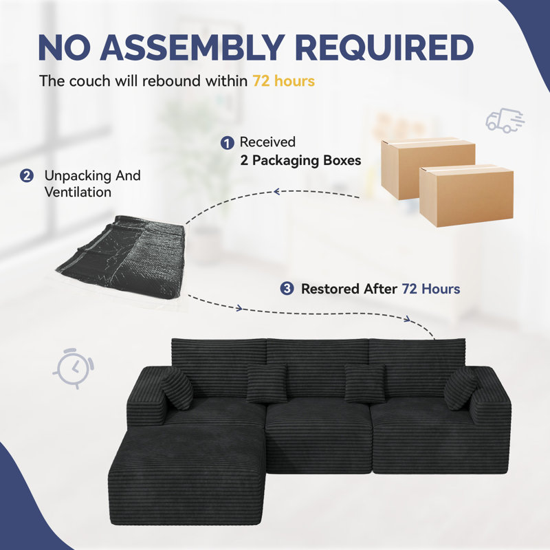 3 Seater Fabric Corner Sofa , Black