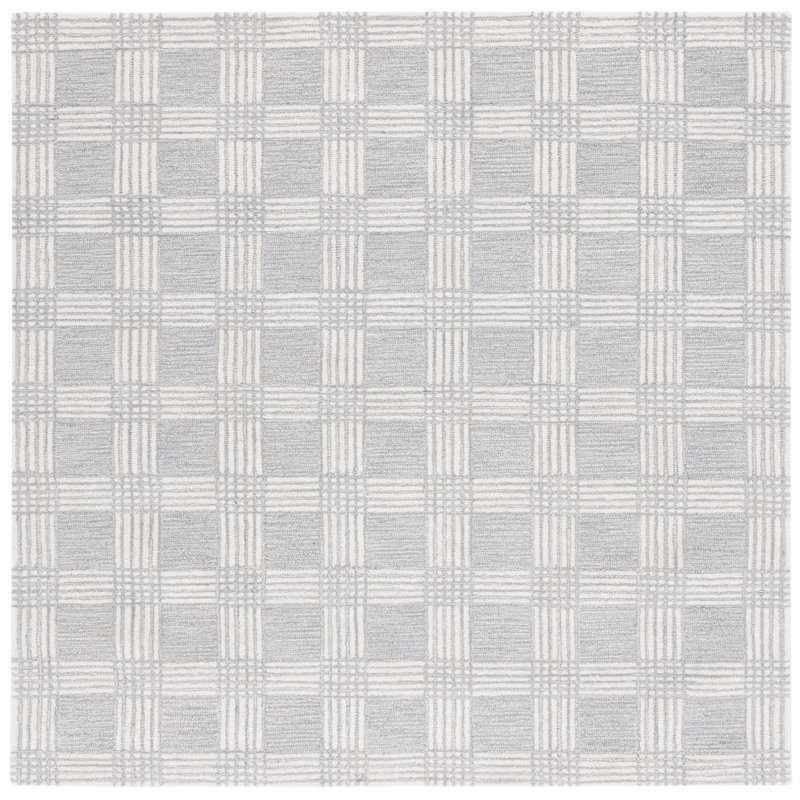Tapis en coton touffeté à la main Tulane couleur ivoire / gris clair, Carré 6 pi