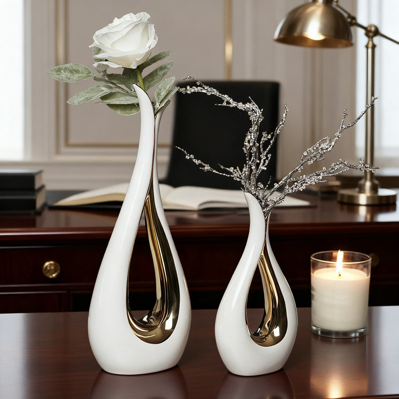 Set Of 2 White Ceramic Vases, Modern Nordic Minimalist Decorative Vases For Home Decor, Bedroom, Wedding Centerpiece, Office And Restaurant Table Decor