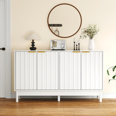 Buffet de 55 po avec porte cannelée et tablettes réglables, armoire à café en bois Credenzas avec poignée, buffet moderne pour la cuisine, la salle à manger et le salon