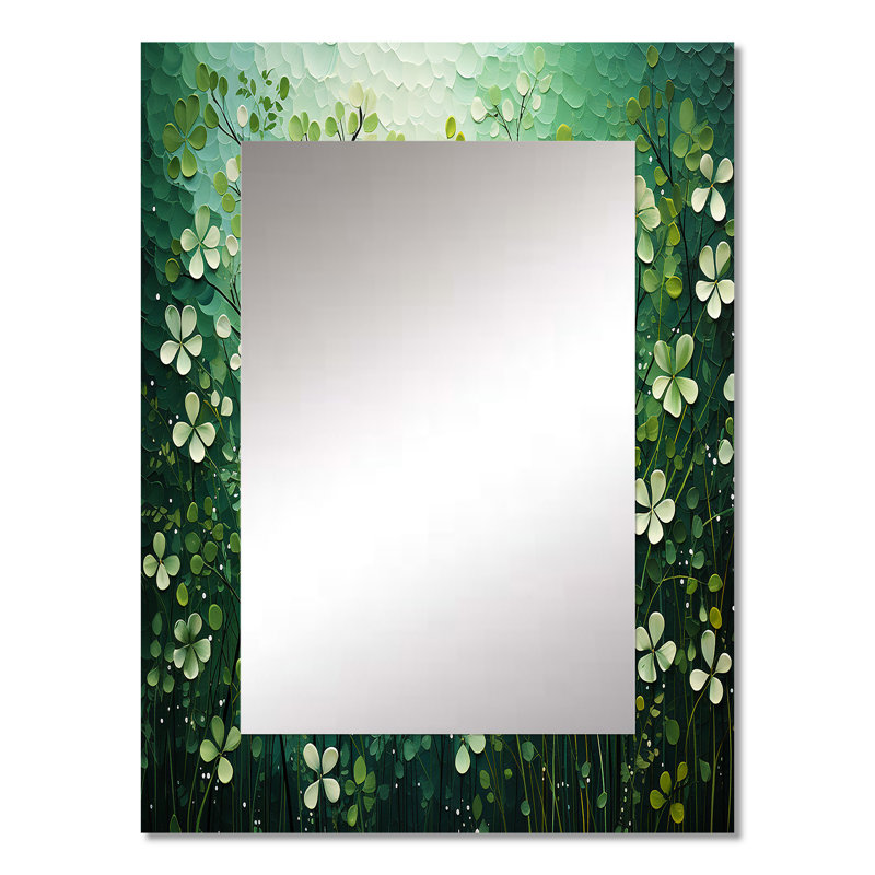 Blanc et vert Herbs Symphony II - miroir unique Herbs, grand miroir mural traditionnel, impression d'art en métal