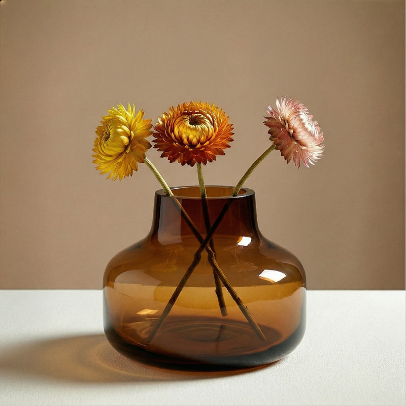 Aquista 4" Hand Blown Art Glass Amber Table Vase, Amber