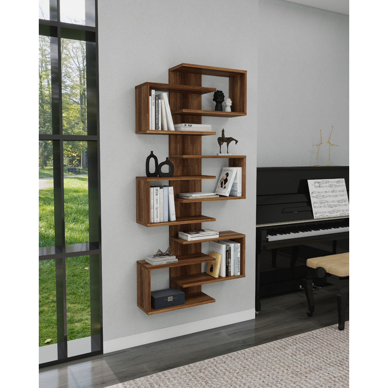 Bookcase With Geometric Shelves Rozalin, Walnut
