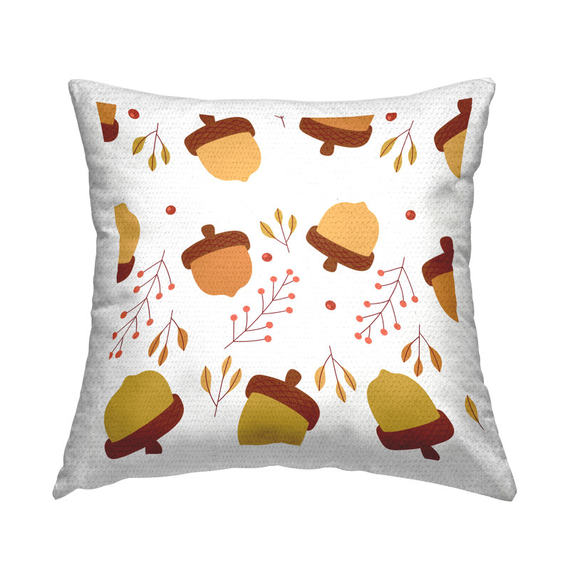 Coussin d'extérieur à imprimé feuilles d'automne «Mixed Acorn Botanicals» par Daphne Polselli