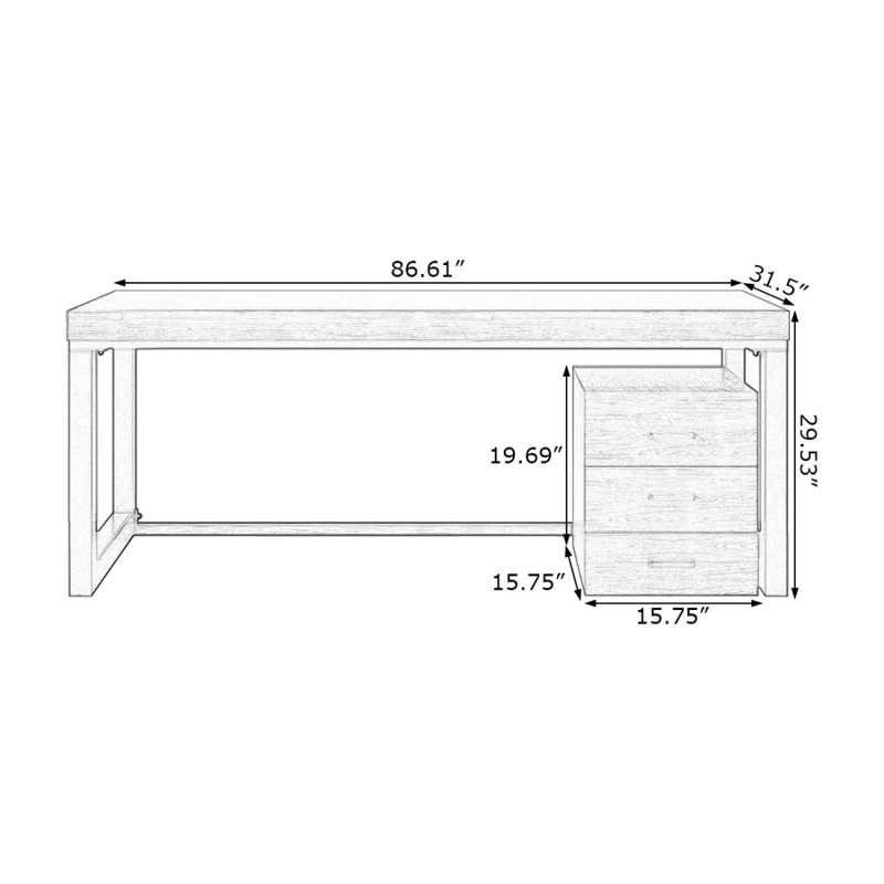 Bureau de direction rectangulaire en bois massif avec tiroirs Nut-brown, H 29,53 po x l 86,61 po x P 31,5 po