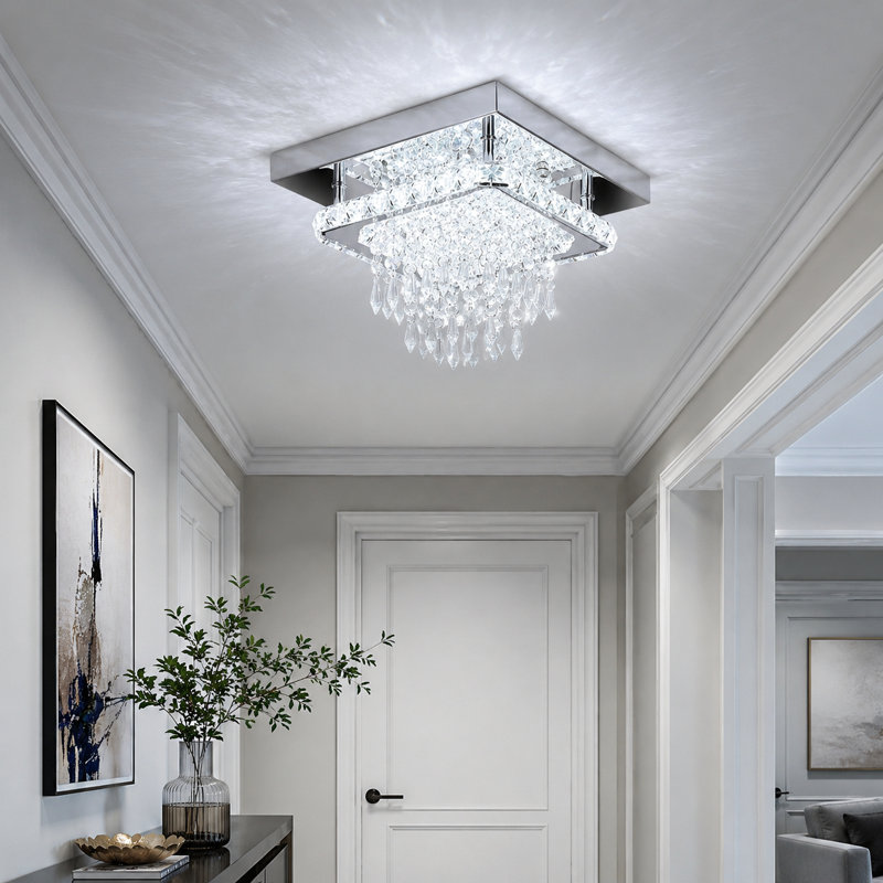 Lustre carré à 1 lumière DEL avec accents Crytal Daevaughn, Blanc froid