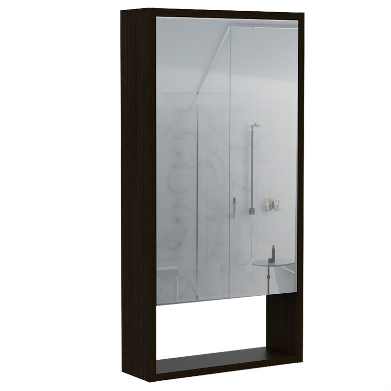 Armoire à pharmacie, une tablette externe, miroir à une porte et deux tablettes internes, Noir