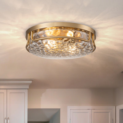 2-light Clear Hammered Glass Flush Mount