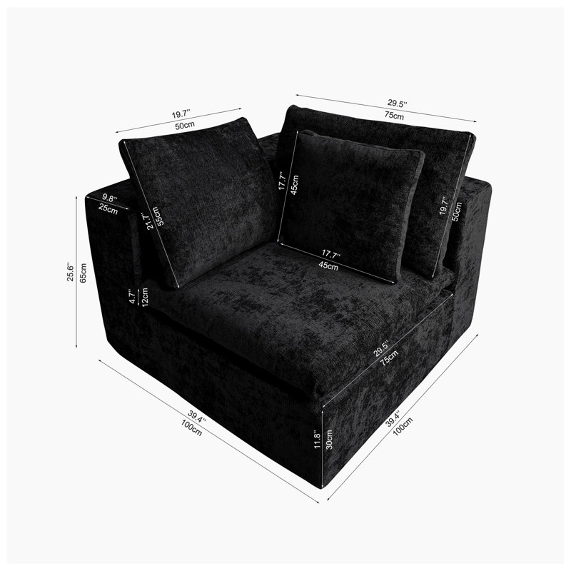 Canapé modulaire simple en mousse de velours côtelé l 39,4 po x P 39,4 po Auden
