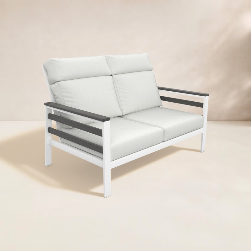Causeuse d'extérieur en métal avec coussin Sunbrella Townsend, Couleur unie, Toile blanche