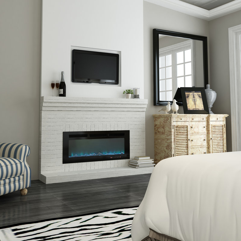 Innisfil Symple Stuff Black Electric Fireplace, 17" H x 42" W x 5.5" D