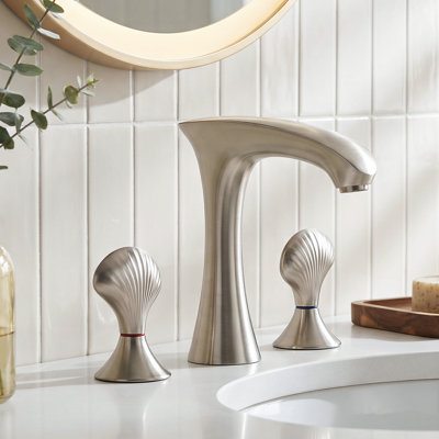 Widespread Bathroom Faucet with Pop-Up Drain & Supply Lines, 3-Hole Bathroom Sink Faucet, Dual Handle Vanity Faucet, Water-Saving Aerator, Fits 6–12 Inch Widespread Installation – Brushed Nickel