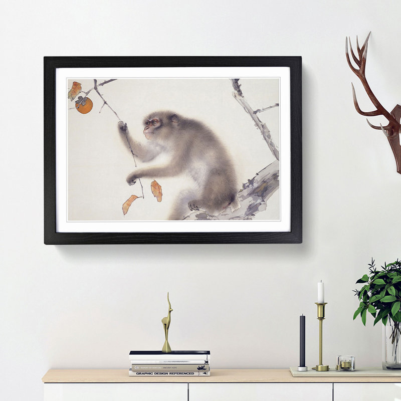 A Monkey by Kansetsu Hashimoto - Framed Print, 45cm H x 63cm W x 2cm D, Black Framed