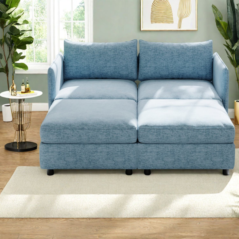 Compact Modern Sofas, Chenille Antique Blue With Storage For Versatile Living Spaces