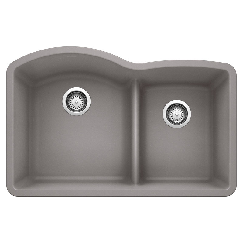 Évier de cuisine à double cuve en granite Diamond L 36 po x l 21 po avec crépine Diamond Silgranit, Gris métallique
