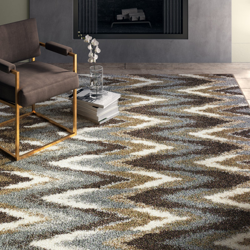 Tapis gris / taupe à chevrons Alila, Rectangle 5 pi 3 po x 7 pi 6 po