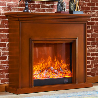 Black Solid Wood Electric Fireplace
