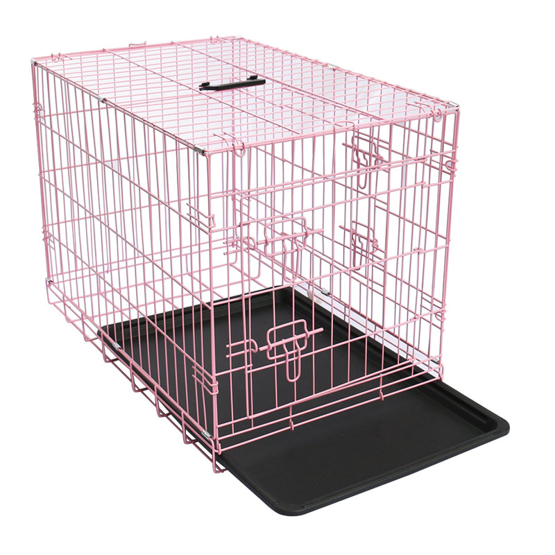 Branford Pet Puppy Cage Dog Animal Crate Foldable Transport Carrier with Tray, Pink, 63cm H x 91cm W x 57cm D