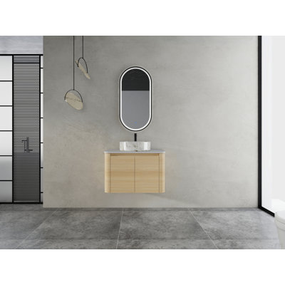 Meuble-lavabo mural avec lavabo d'art en céramique et porte à fermeture en douceur, emballage KD, contreplaqué