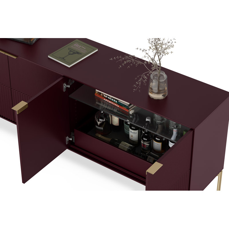 Zig 79.5'' W Credenza, Merlot/Brushed Brass