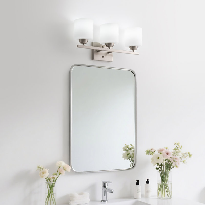 Luminaire de meuble-lavabo 3 lumières avec abat-jour en verre opale, Nickel brossé, 3
