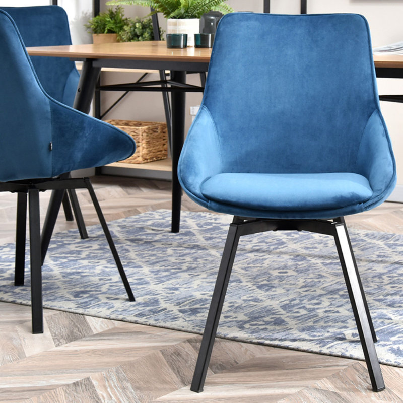 Abadie 48cm H Velvet Upholstered Side Chair, Blue