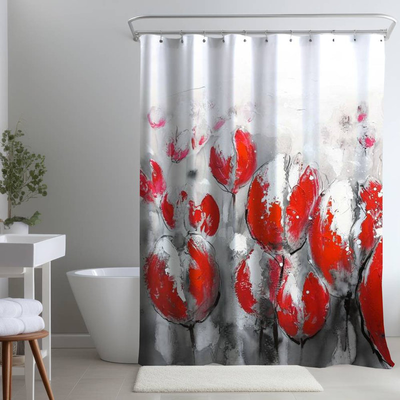 Floral – Polyester Shower Curtain, Dye Sublimation Print, 71" W × 74" L