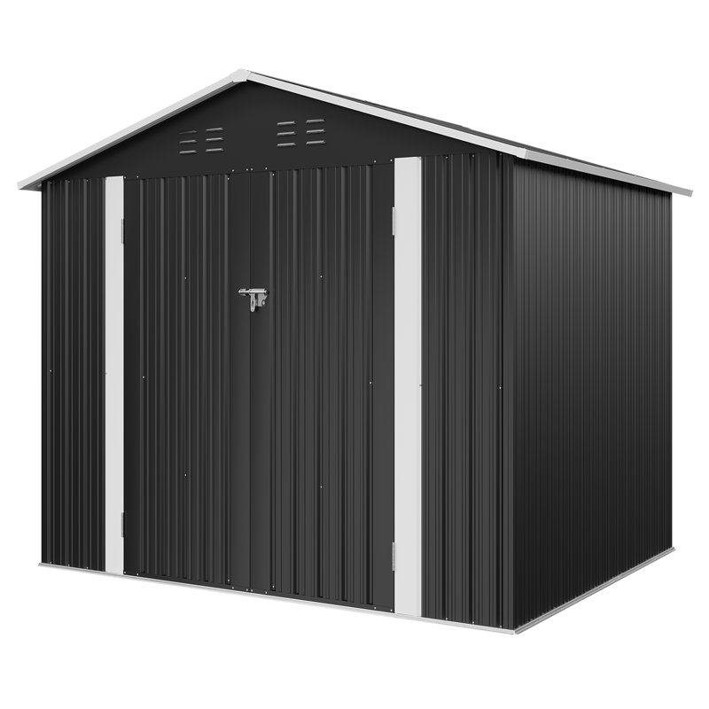 Abri de jardin en métal de 2,4 m x 1,8 m avec portes verrouillables