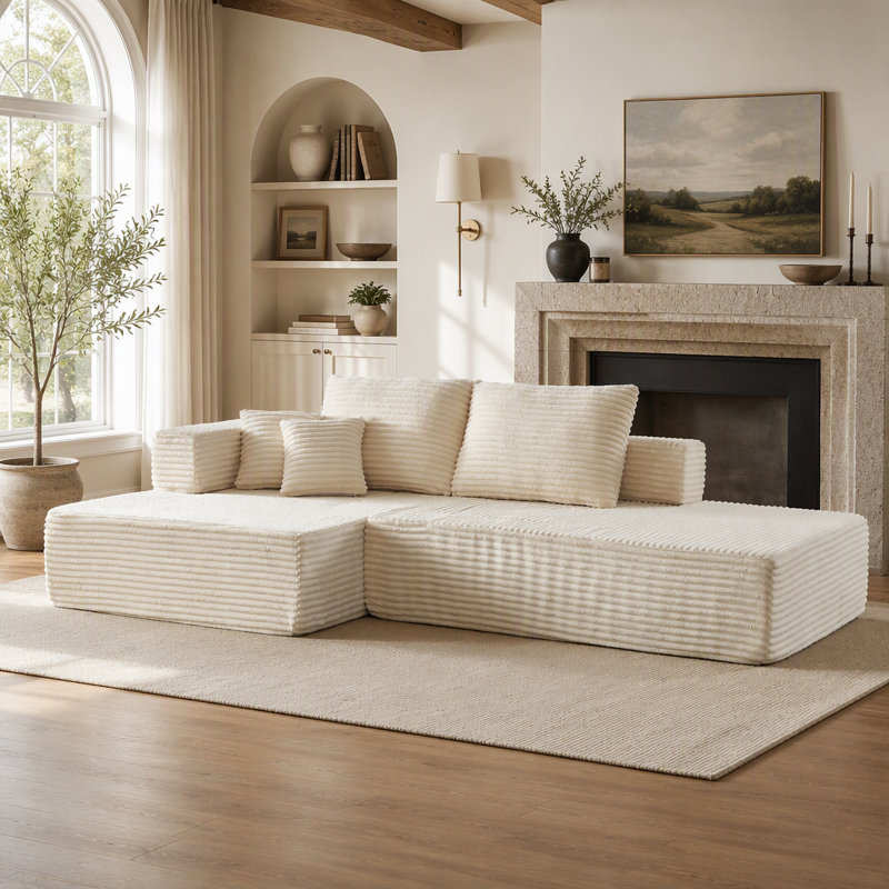 Canapé modulaire, En form de U, Velours côtelé beige