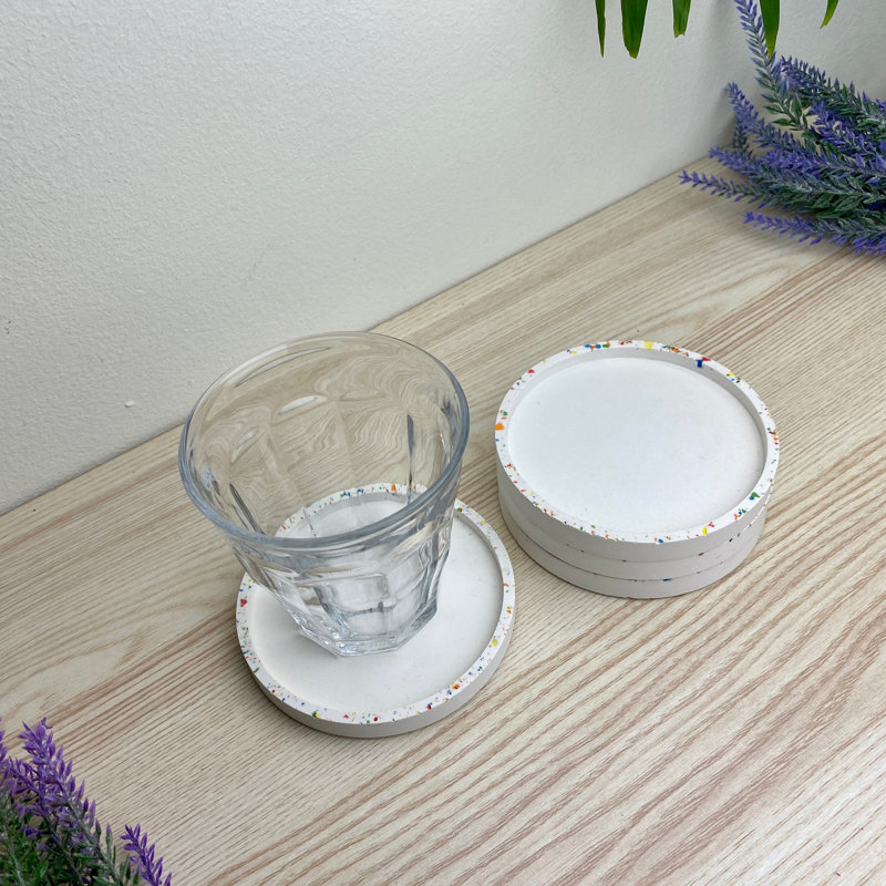 Stoneware Round 4 Piece Coaster Set, Rainbow Terazzo