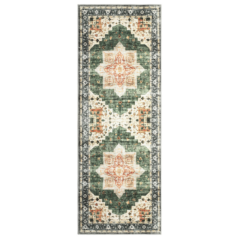 Carmelinda Washable Floral Indoor Rug, Runner 2' x 6'