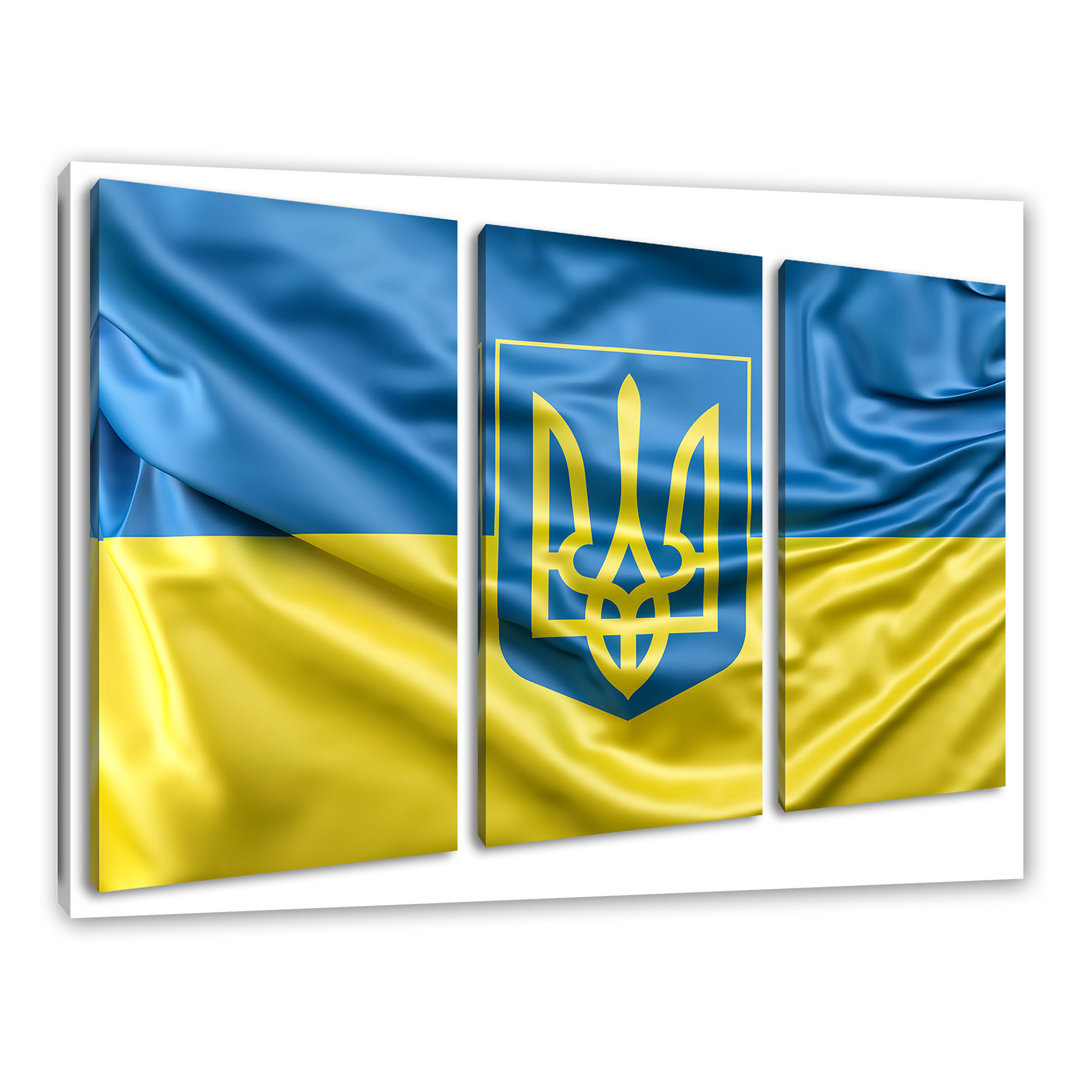 Leinwandbild Ukraine Flagge mit Wappen