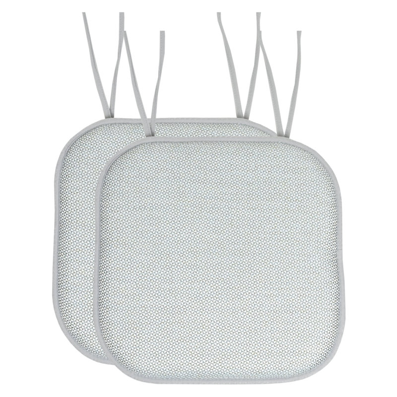 Cameron Memory Foam No Slip Back 16" x 16" Chair Pad Cushion with Ties, Black/Sage Blue Polyester, 2