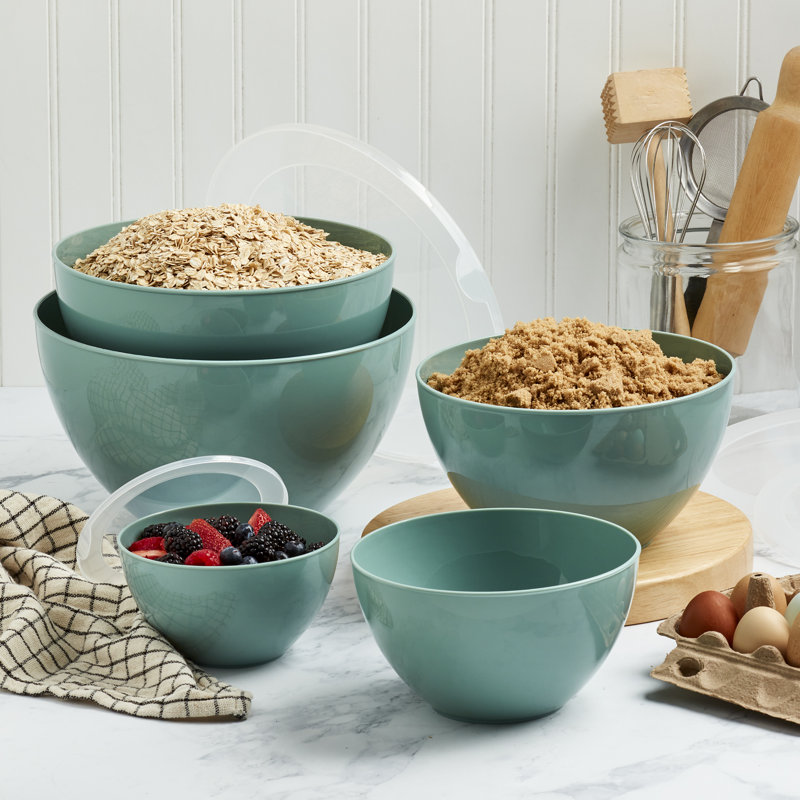 Fern Green 10-Piece Plastic Mixing Bowl Set with Lids