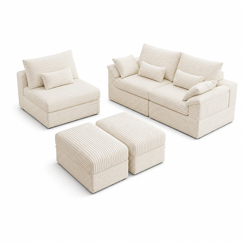 Canapé modulaire en velours côtelé avec rangement 107 po, Beige