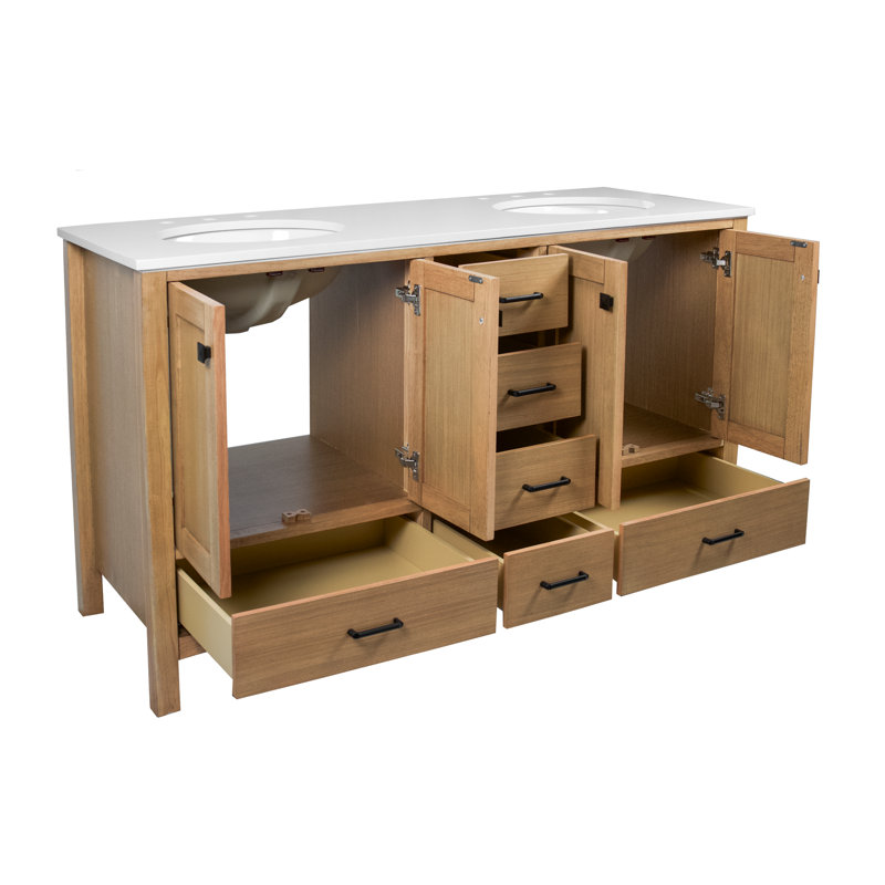 Ensemble de meuble-lavabo double 72 po Claudett, Blanc d'ingénierie, Blond