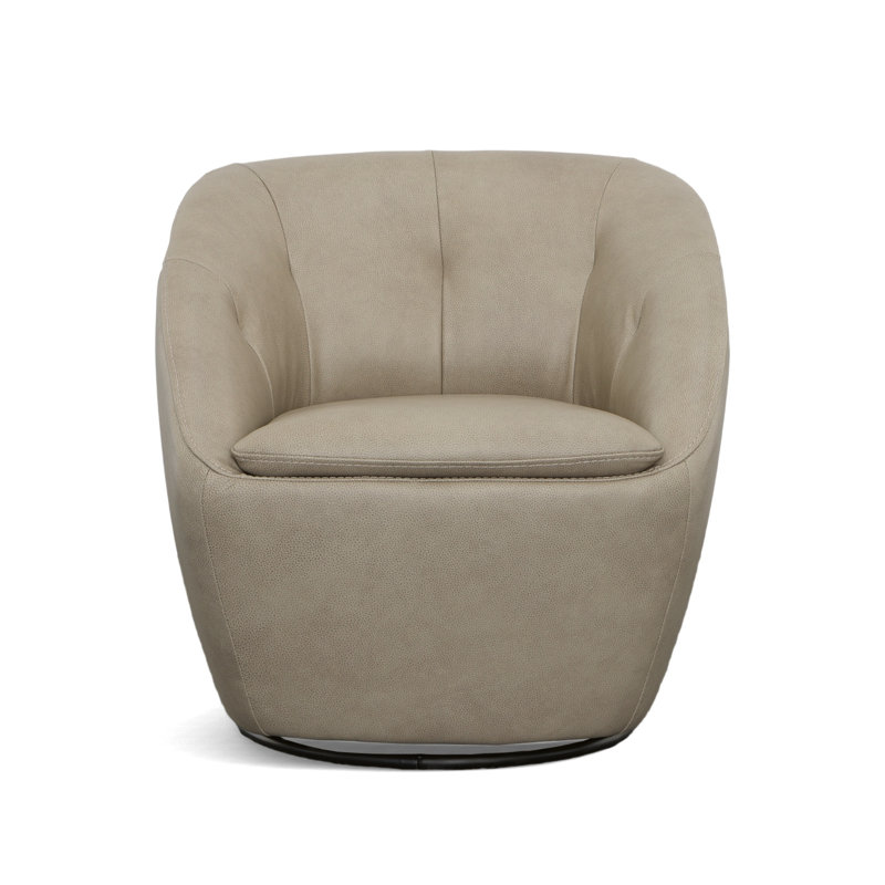 Mechtildis Upholstered Swivel Barrel Chair, Beige Leather Match